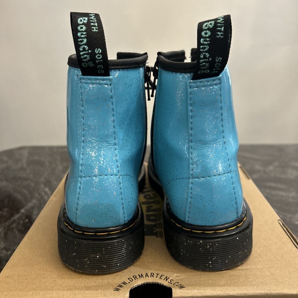 Dr. Doc Martens 1460 J Patent Turquoise Blue Girls Size 4 Combat Boots - Picture 5 of 15